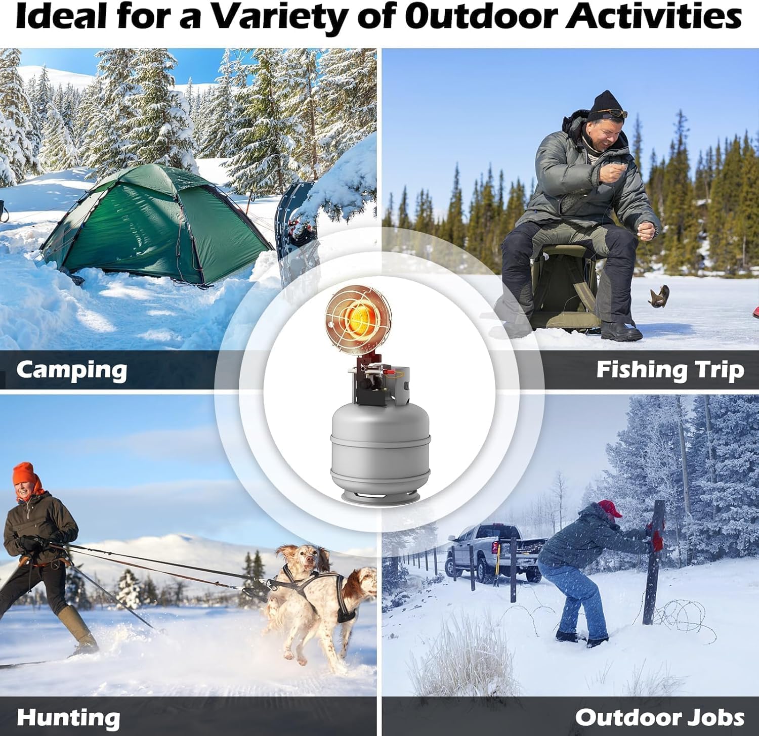 Buyplus Propane Heater 15,000BTU, Portable Outdoor Propane Heater with 3 Adjustable Modes & Safety Shut-off Valve, Single Tank Top Tent Heaters for Camping, Fishing, Outdoor Use, Red